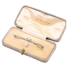 Antique Edwardian Platinum and White Gold 1.18ctw Marquise Diamond Bow Brooch