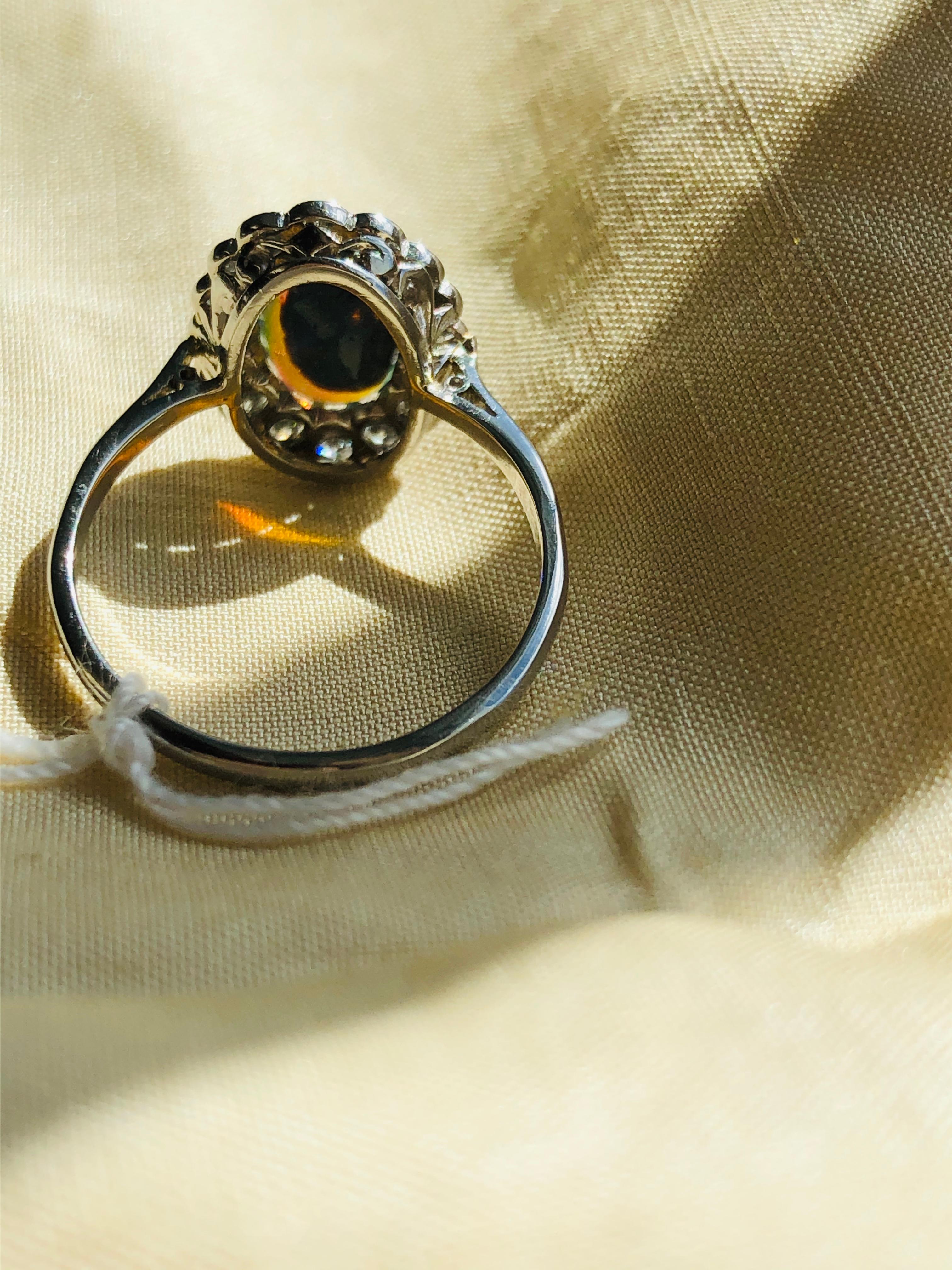 Women's Antique, Edwardian, Platinum Black Opal and Diamond Cluster Ring
