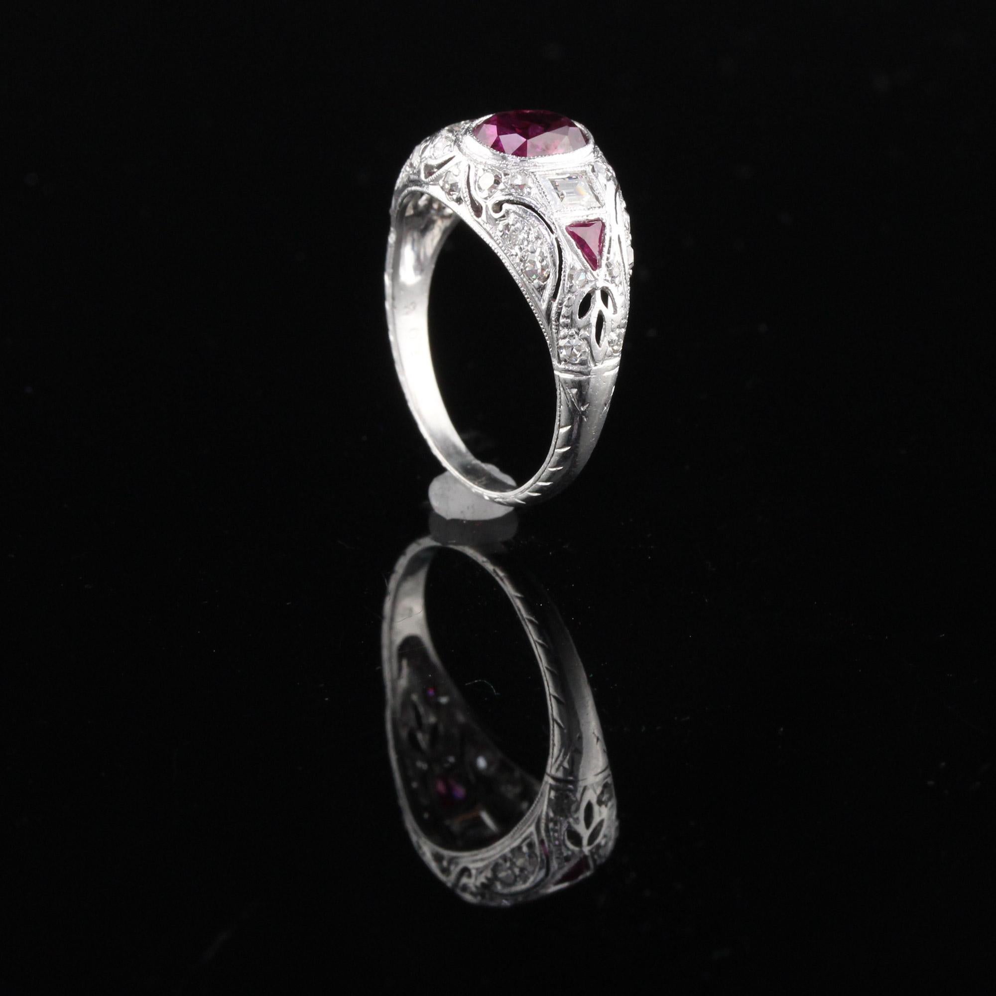 Women's or Men's Antique Edwardian Platinum Burma No Heat Ruby and Diamond Engagement Ring