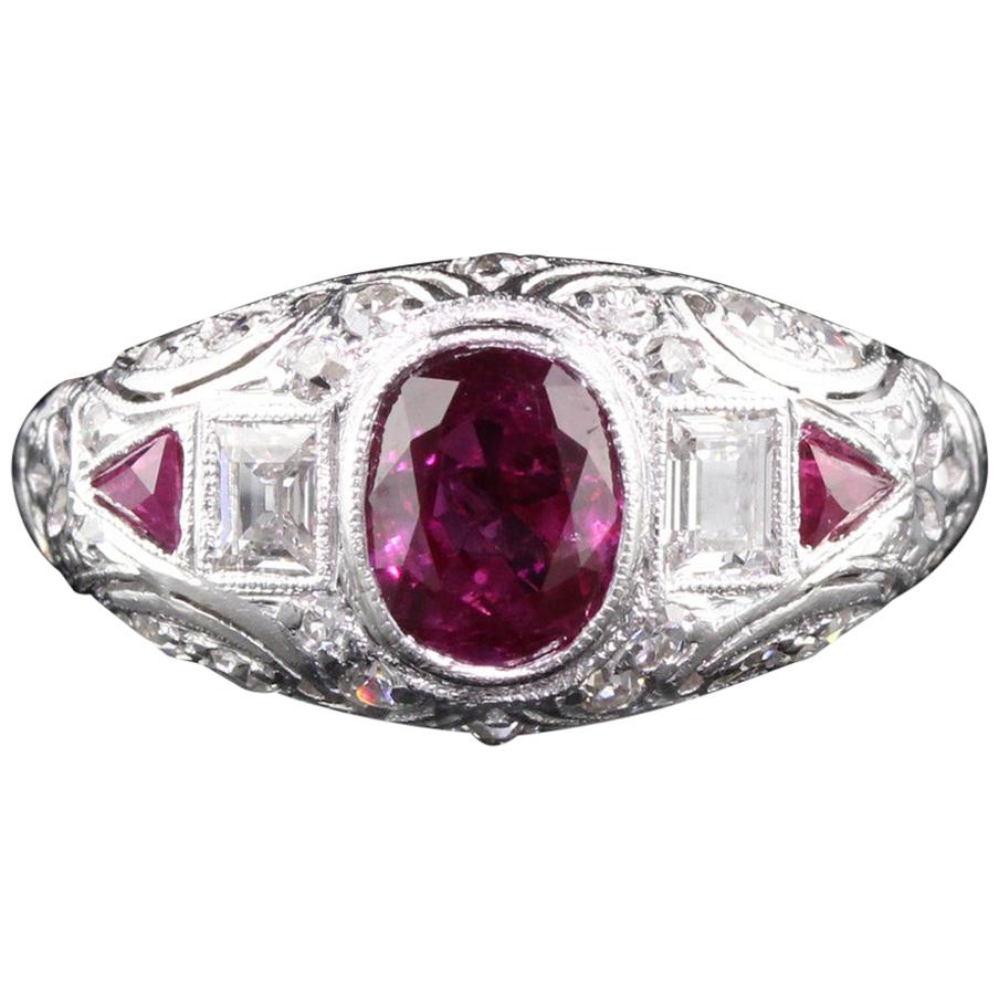 Antique Edwardian Platinum Burma No Heat Ruby and Diamond Engagement Ring