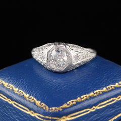 Antique Edwardian Platinum Cushion Cut Diamond Engagement Ring, GIA