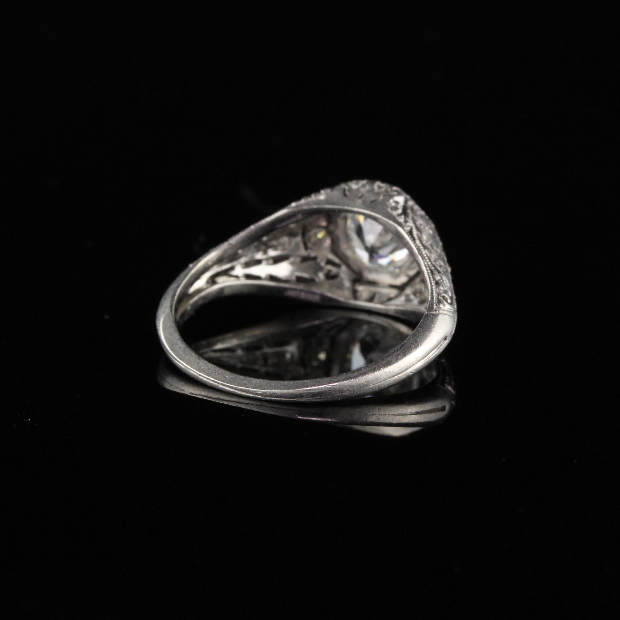 Antique Edwardian Platinum Cushion Cut Diamond Engagement Ring, GIA 1