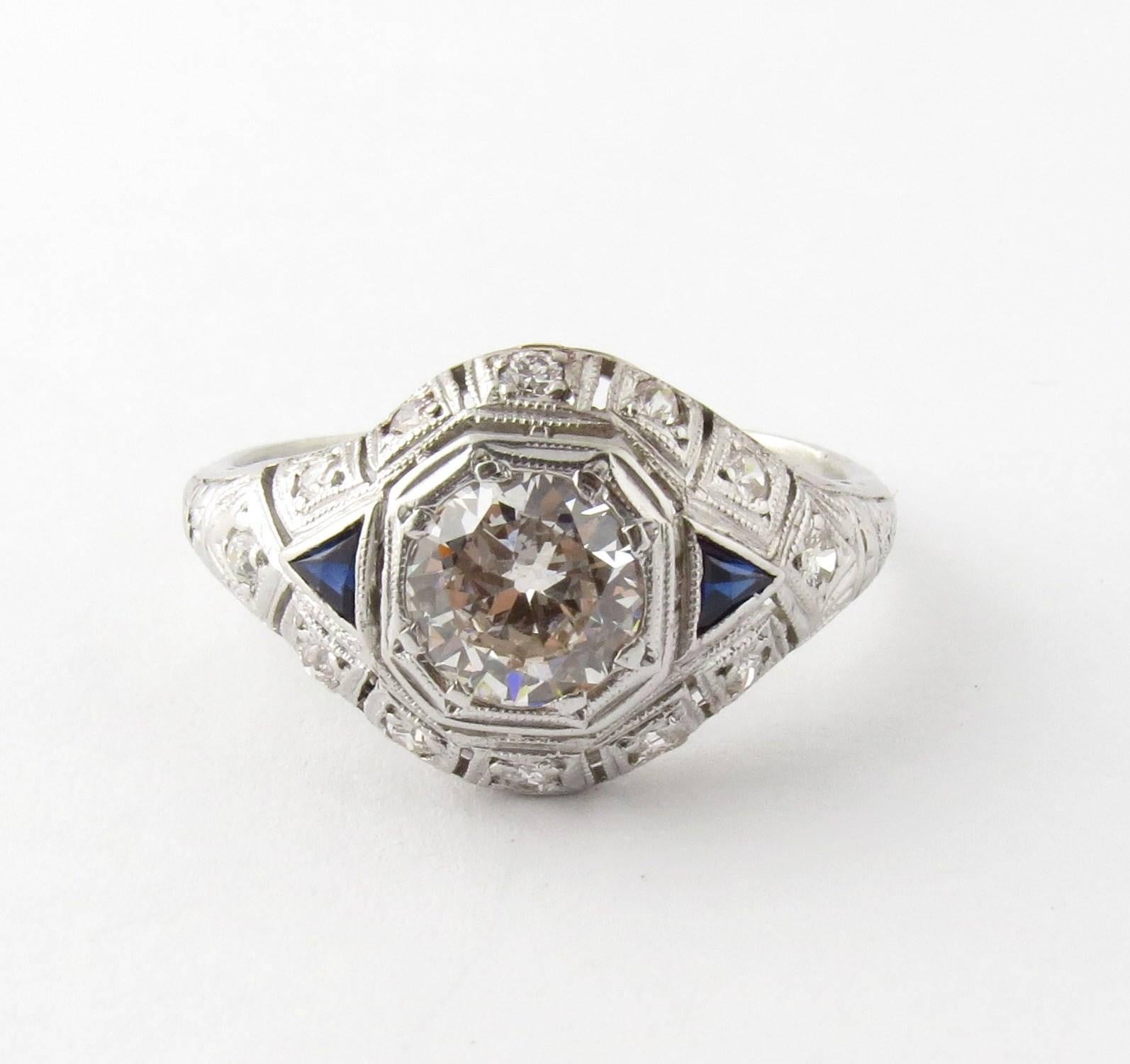 Antique Platinum Diamond and Sapphire Dome Ring In Excellent Condition In Washington Depot, CT