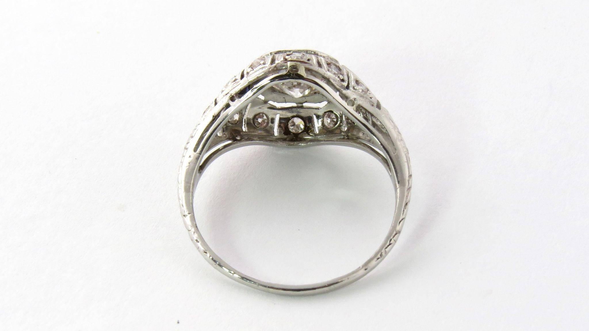 Women's Antique Platinum Diamond and Sapphire Dome Ring