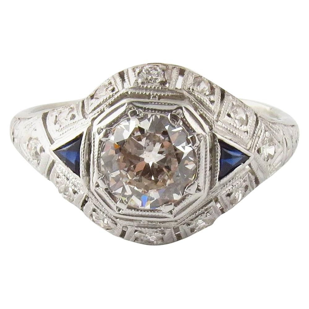 Antique Platinum Diamond and Sapphire Dome Ring