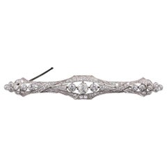 Antique Edwardian Platinum and Diamond Bar Brooch