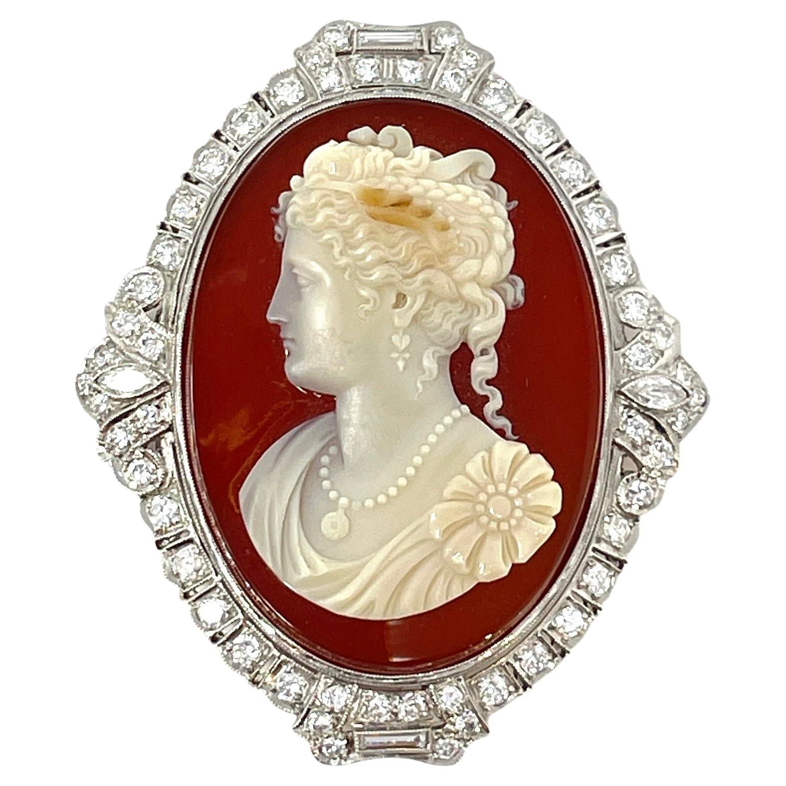 Antique Edwardian Platinum, Diamond Cameo Pin/Pendant
