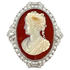 Antike edwardianische Platin-, Diamant-Kamee-Anstecknadel/Anhänger