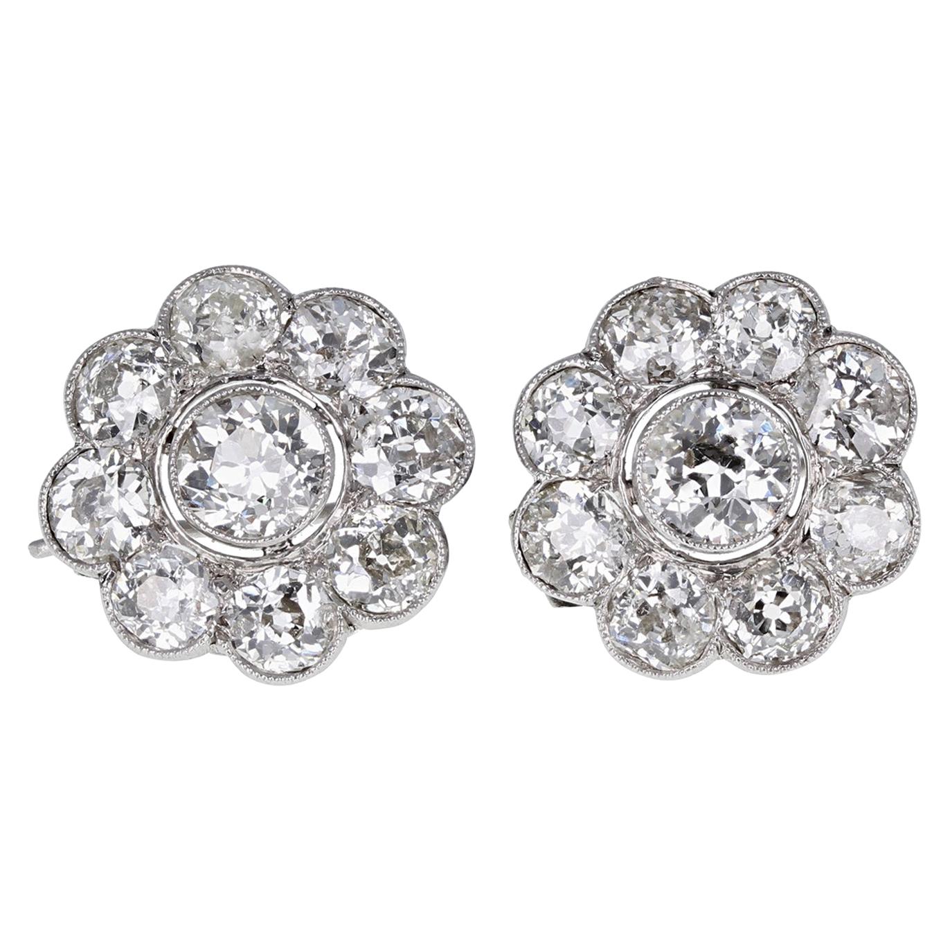 Antique Edwardian Platinum Diamond Daisy Cluster Earrings
