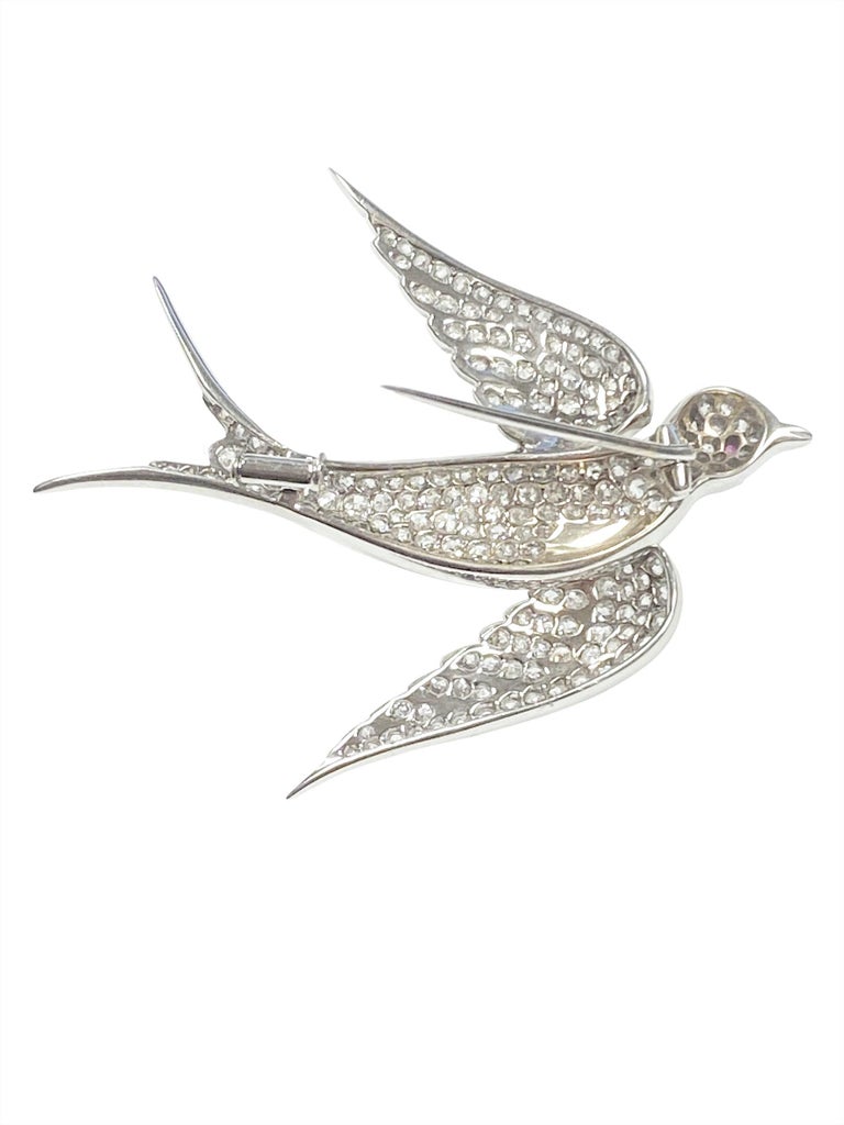 Women's or Men's Antique Edwardian Platinum Diamond Large Swallow Bird Brooch