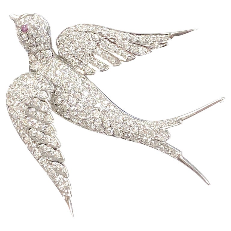 Antique Edwardian Platinum Diamond Large Swallow Bird Brooch