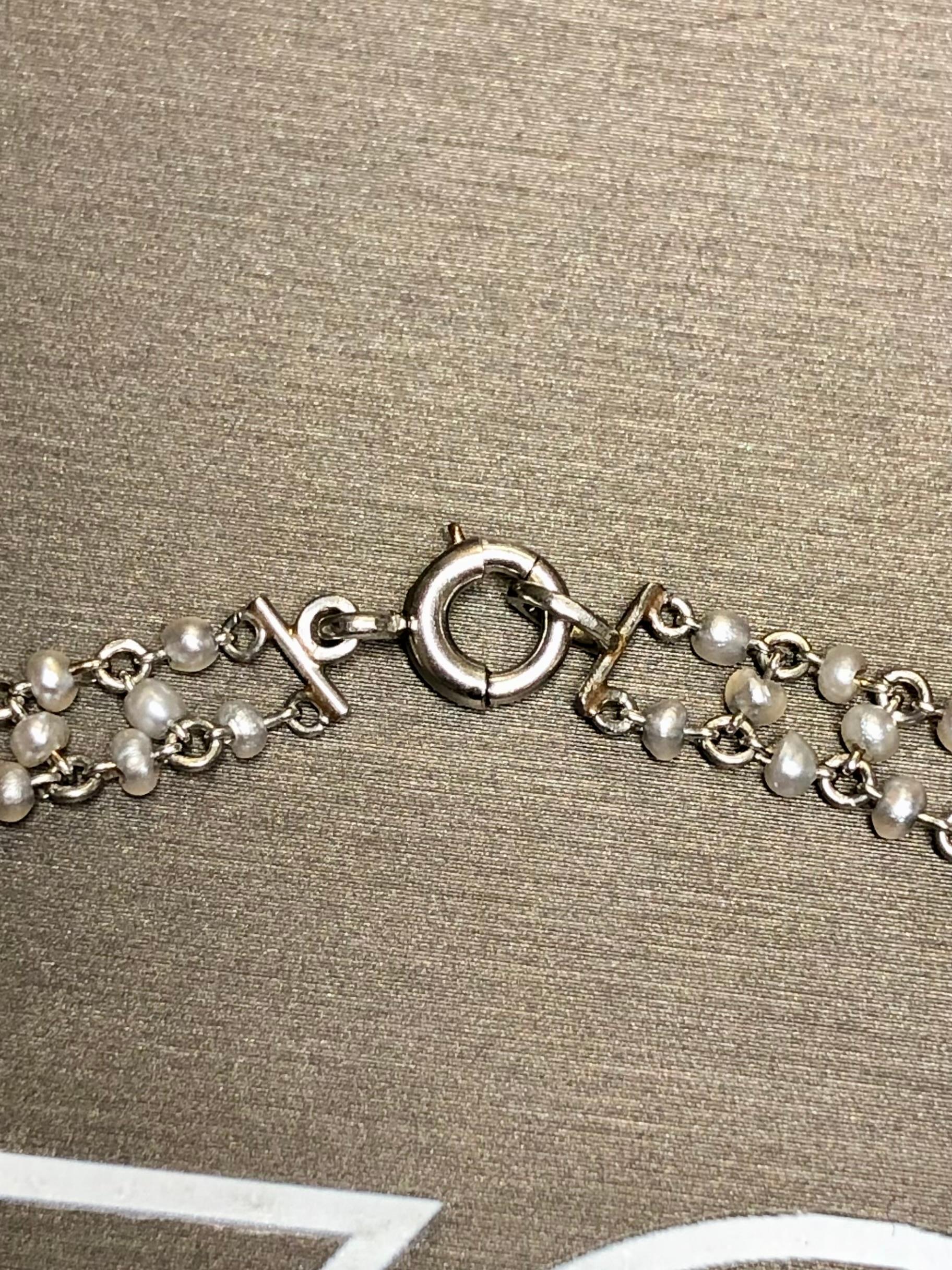 Antique Edwardian Platinum Diamond Moonstone Seed Pearl Sautoir Necklace 16.5” For Sale 1