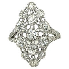Antique Edwardian Platinum Diamond Navette Shaped Ring