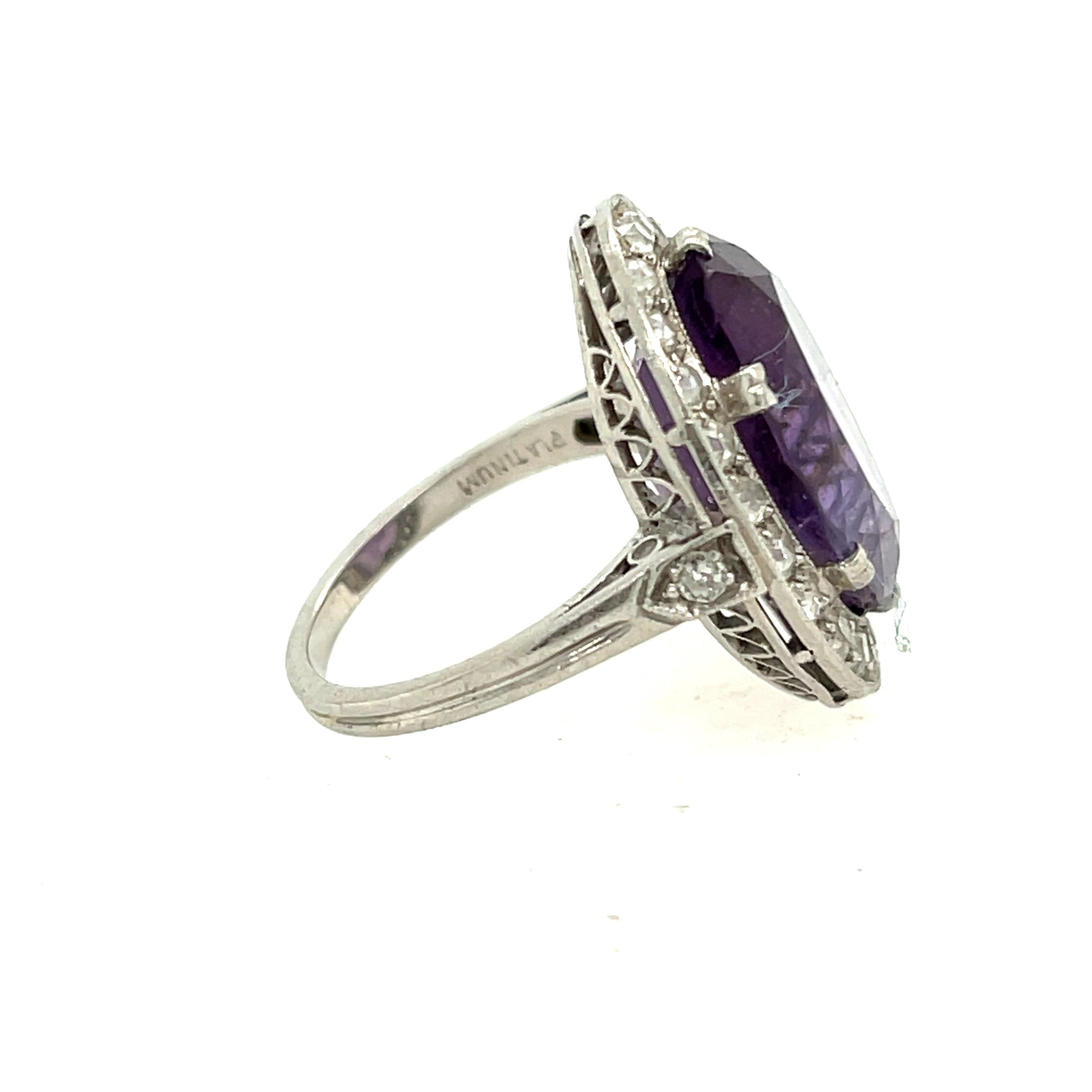 Women's or Men's Antique Edwardian Platinum Diamond Oval Amethyst Ring For Sale
