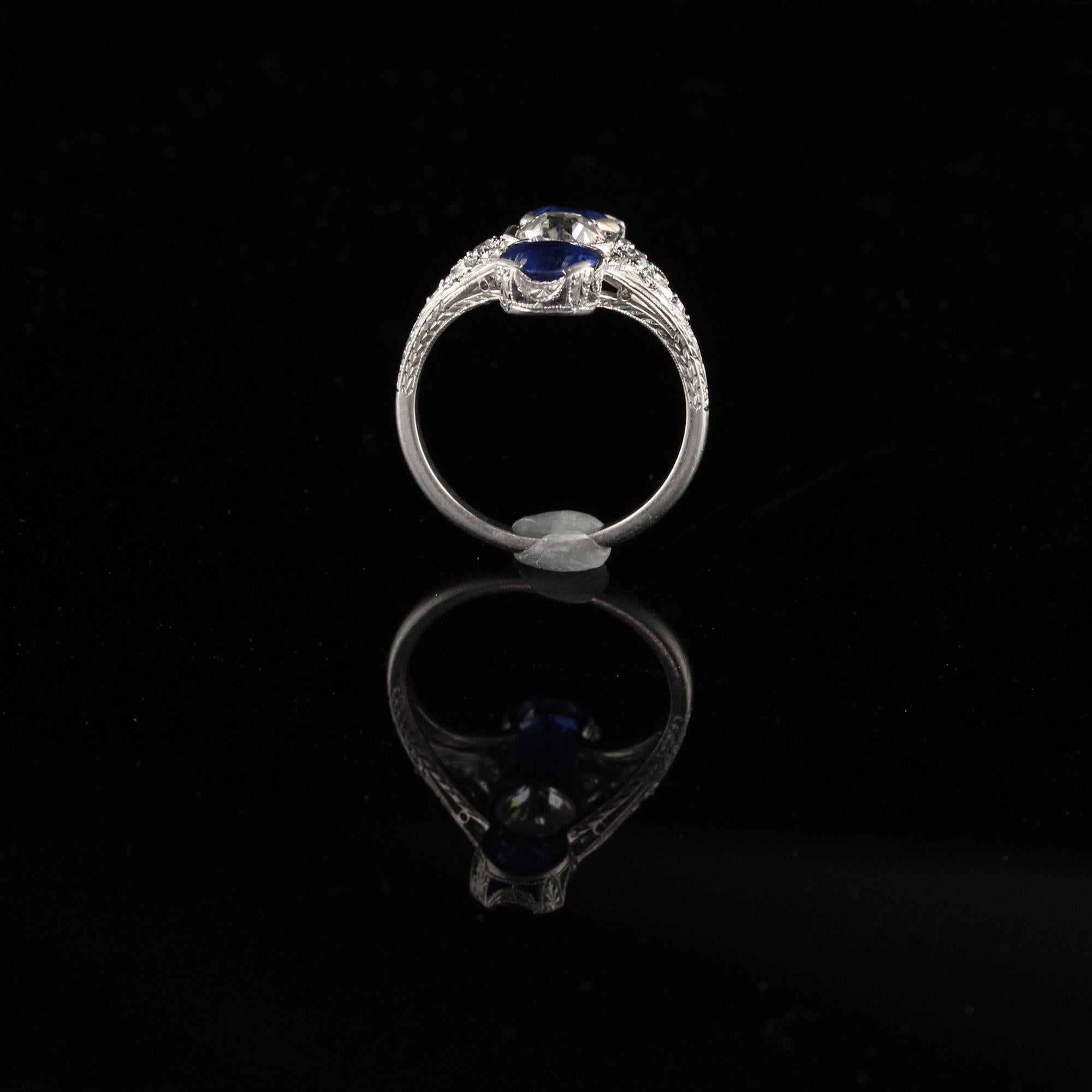 Women's Antique Edwardian Platinum Diamond and Sapphire Shield Ring For Sale