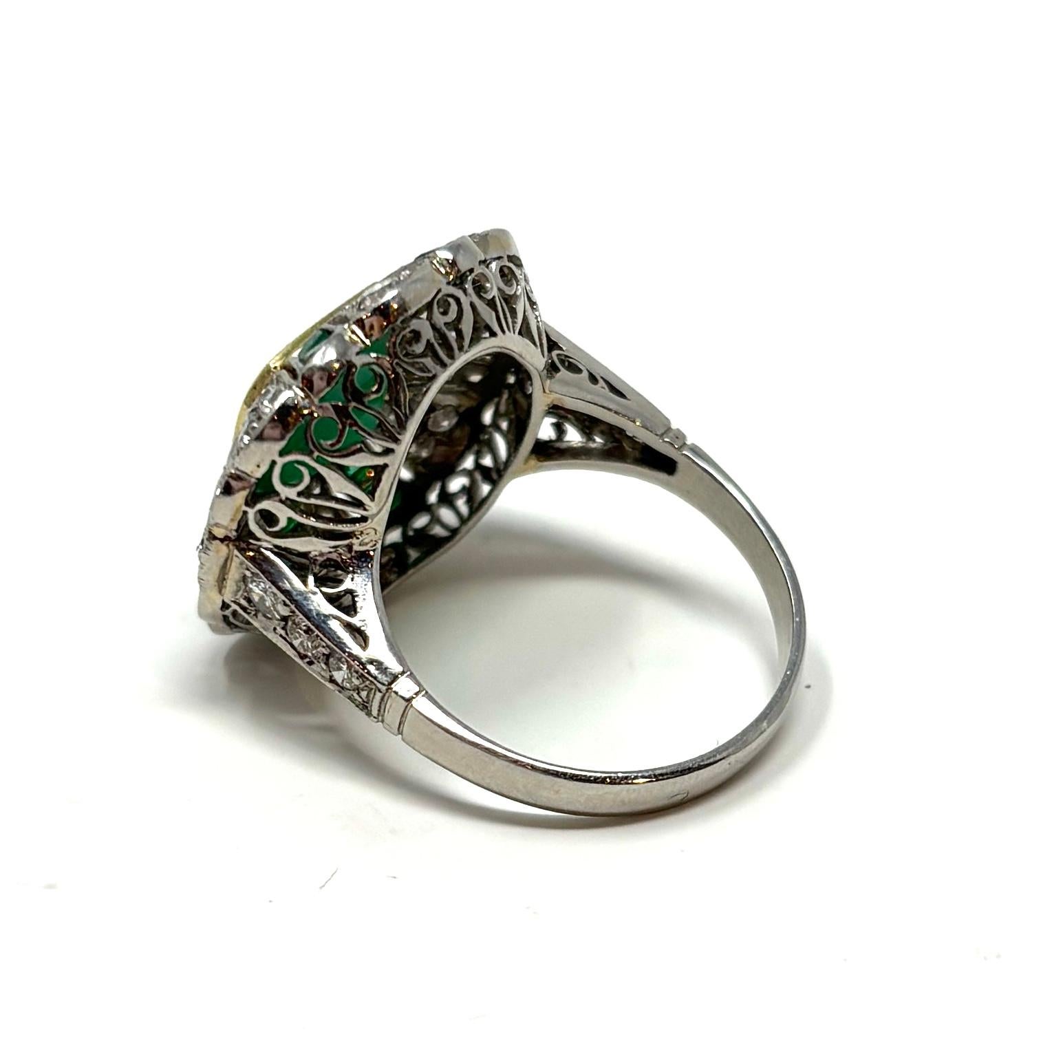 Women's or Men's Antique Edwardian Platinum Emerald and Diamond Ring For Sale