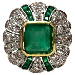 Antique Edwardian Platinum Emerald and Diamond Ring
