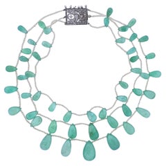 Collier ancien édouardien en platine, émeraudes et perles