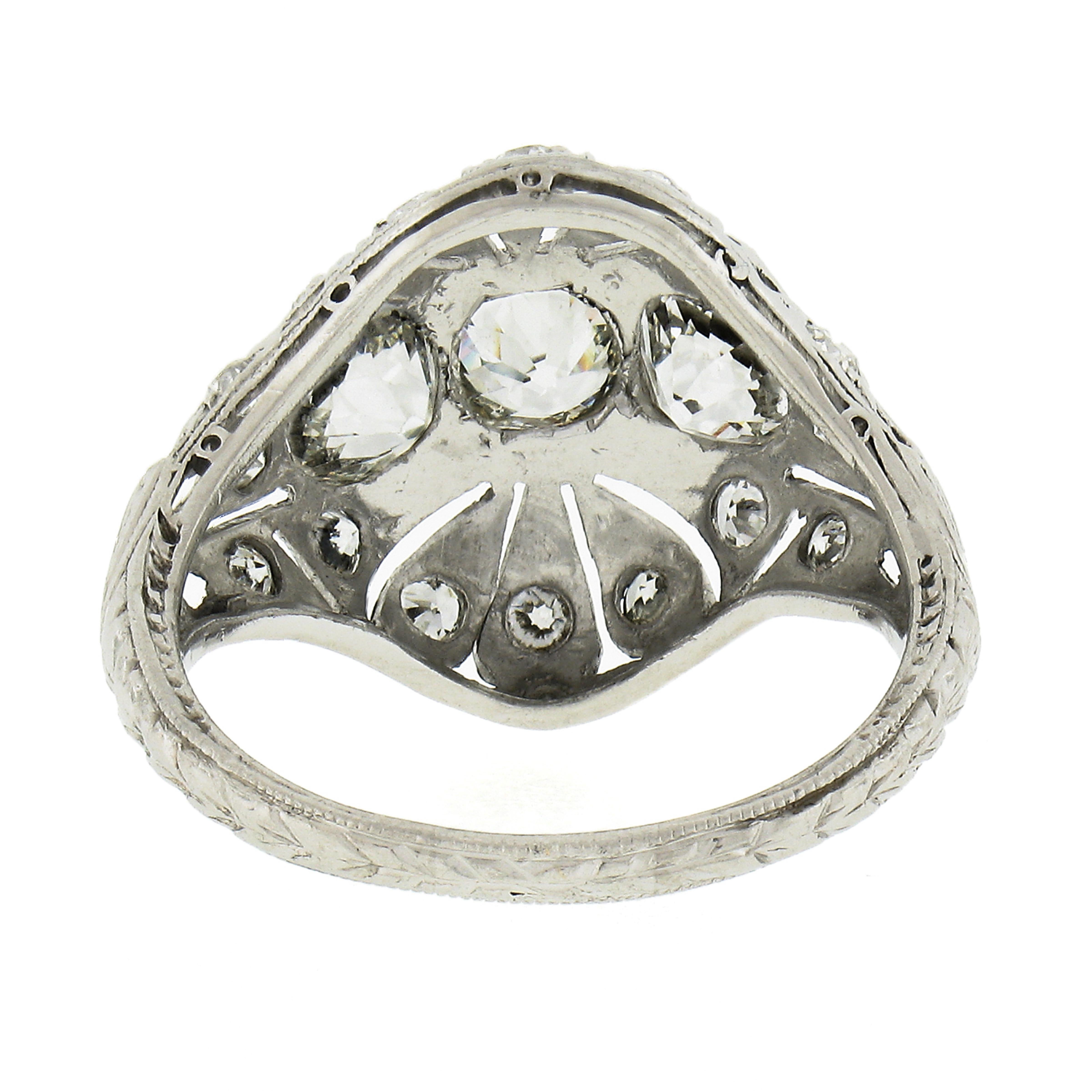 Women's Antique Edwardian Platinum European Diamond Milgrain Engraved Dome Mosaic Ring For Sale