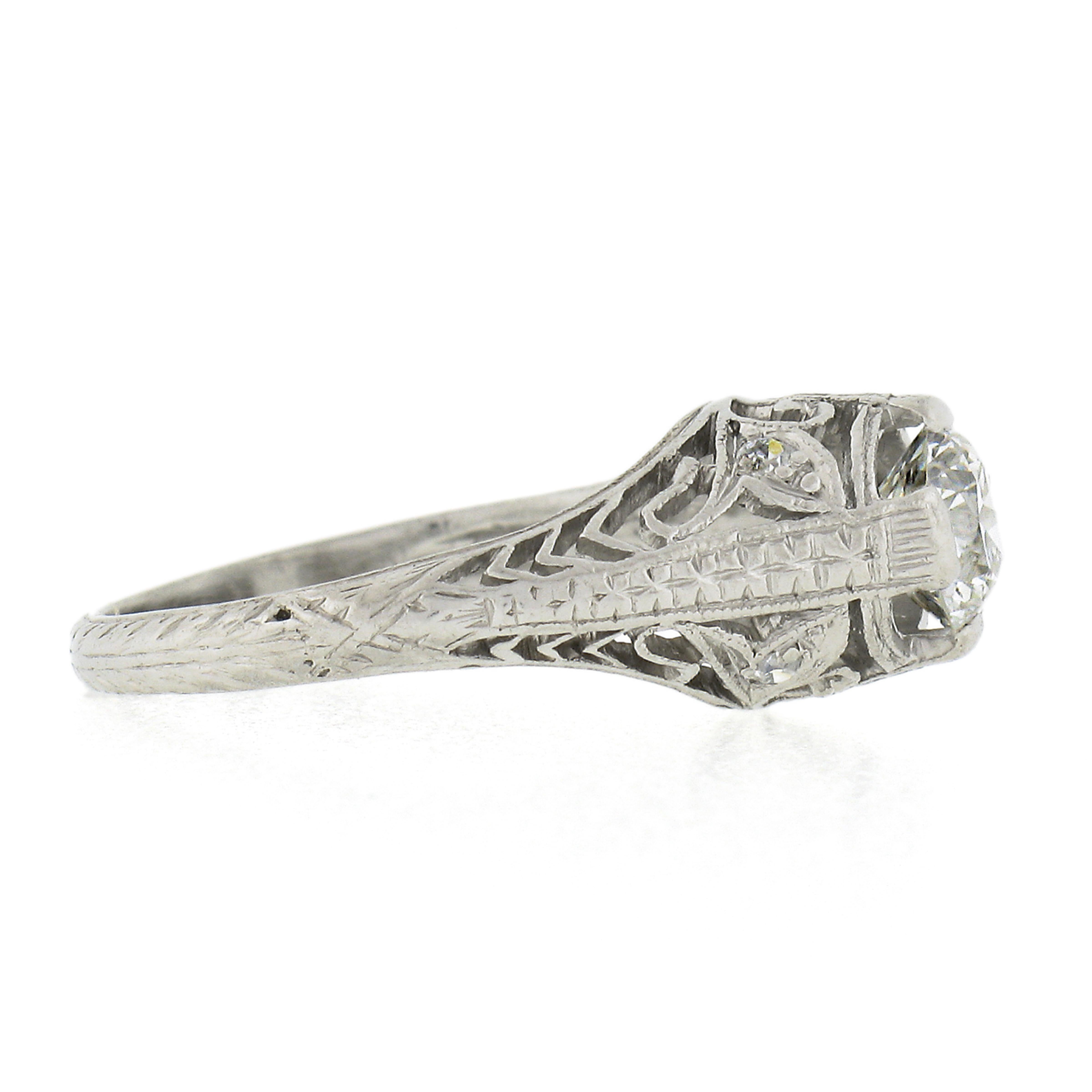 Women's Antique Edwardian Platinum European Diamond Solitaire Filigree Engagement Ring