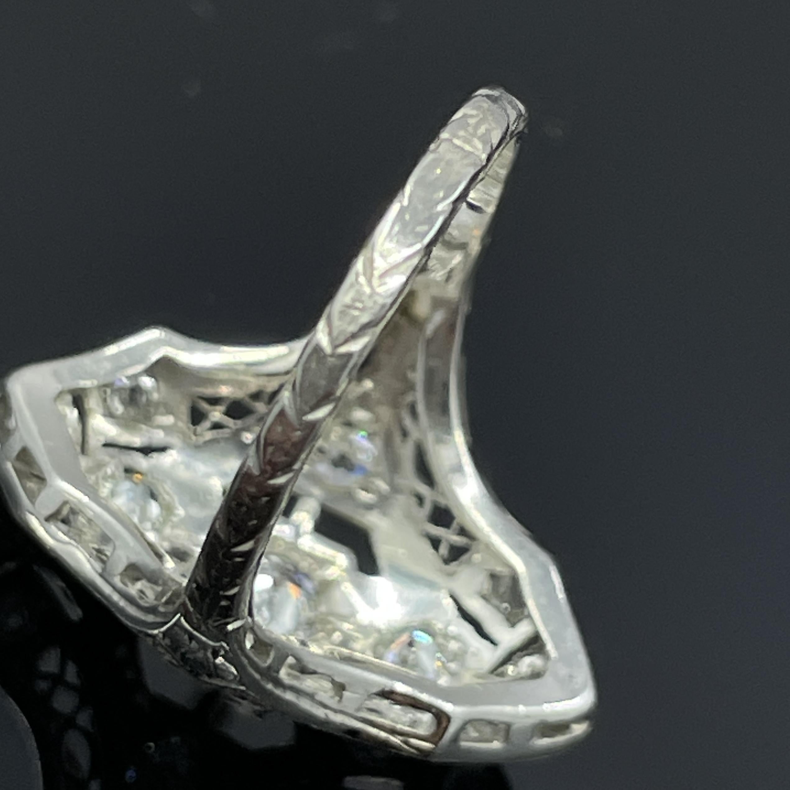 Old European Cut Antique Edwardian Platinum Filigree Diamond Ring For Sale