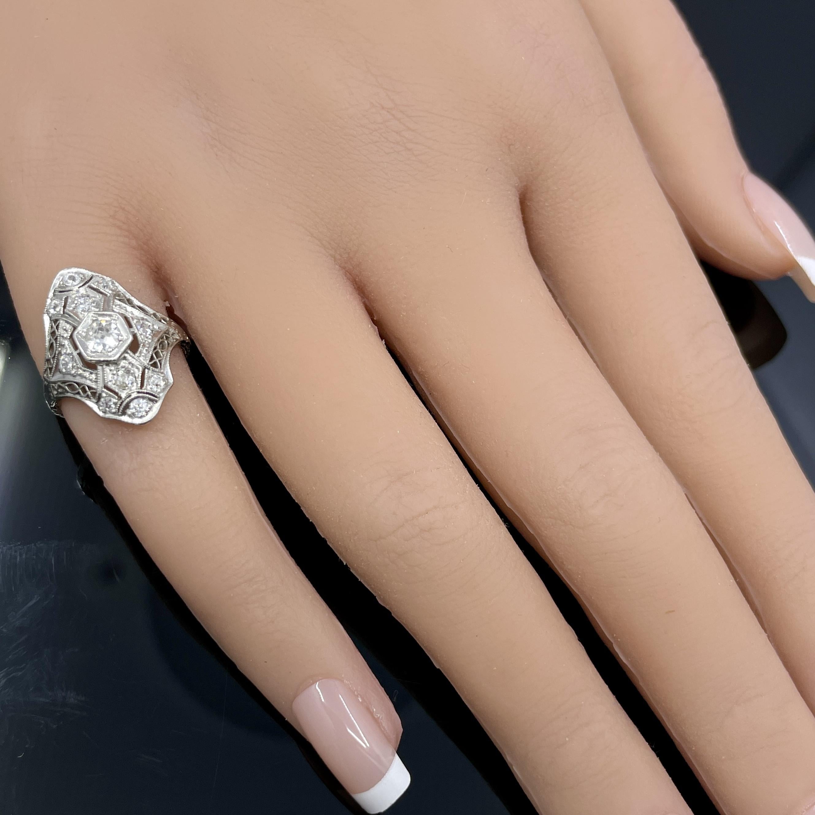Women's Antique Edwardian Platinum Filigree Diamond Ring For Sale