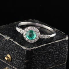 Antique Edwardian Platinum French Emerald and Diamond Engagement Ring