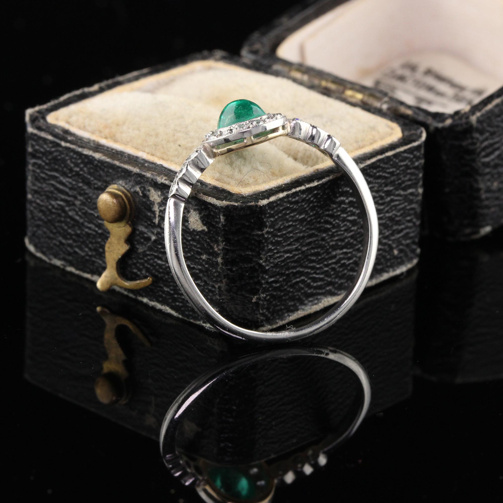 Antique Edwardian Platinum French Emerald and Diamond Engagement Ring In Good Condition In Great Neck, NY