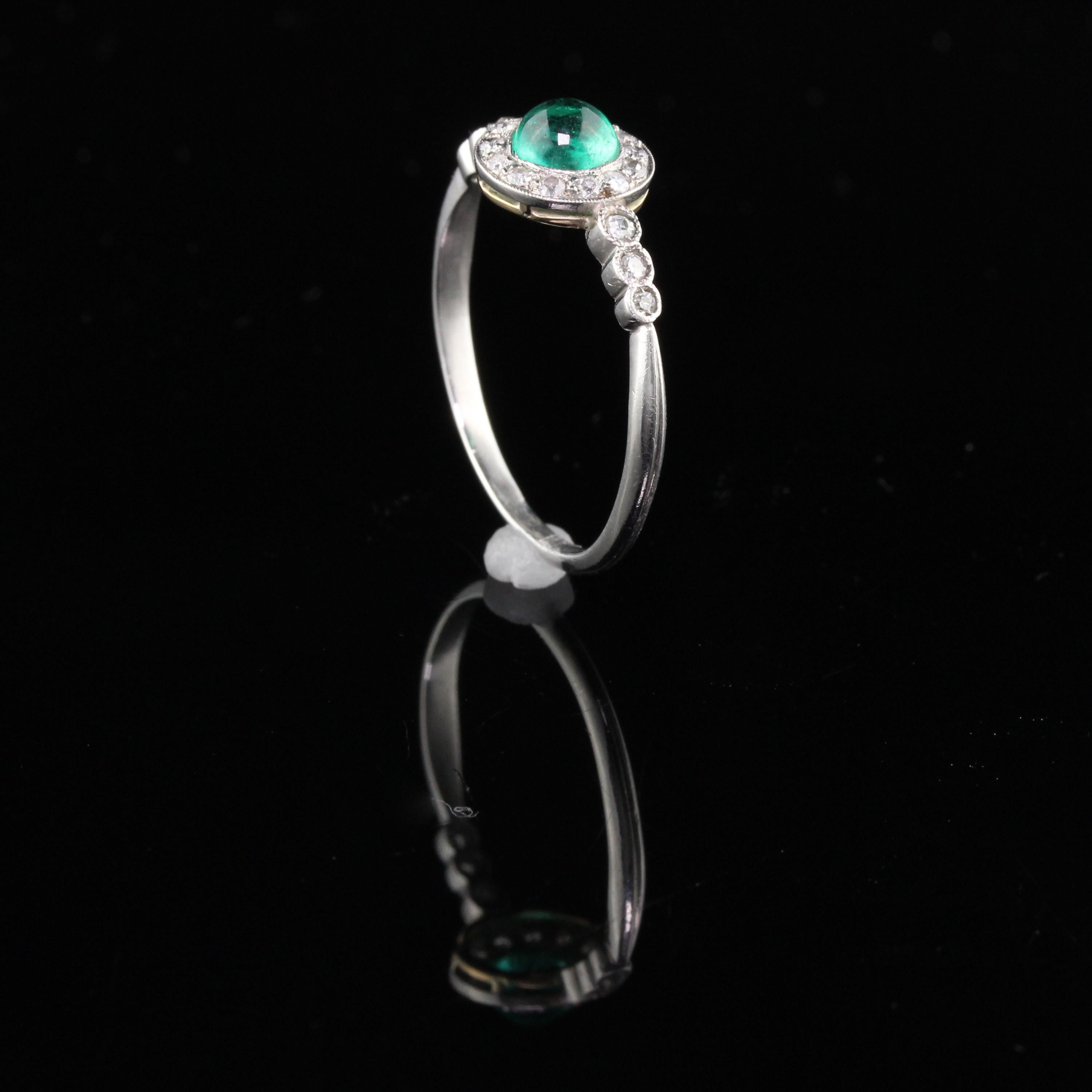 Women's or Men's Antique Edwardian Platinum French Emerald and Diamond Engagement Ring