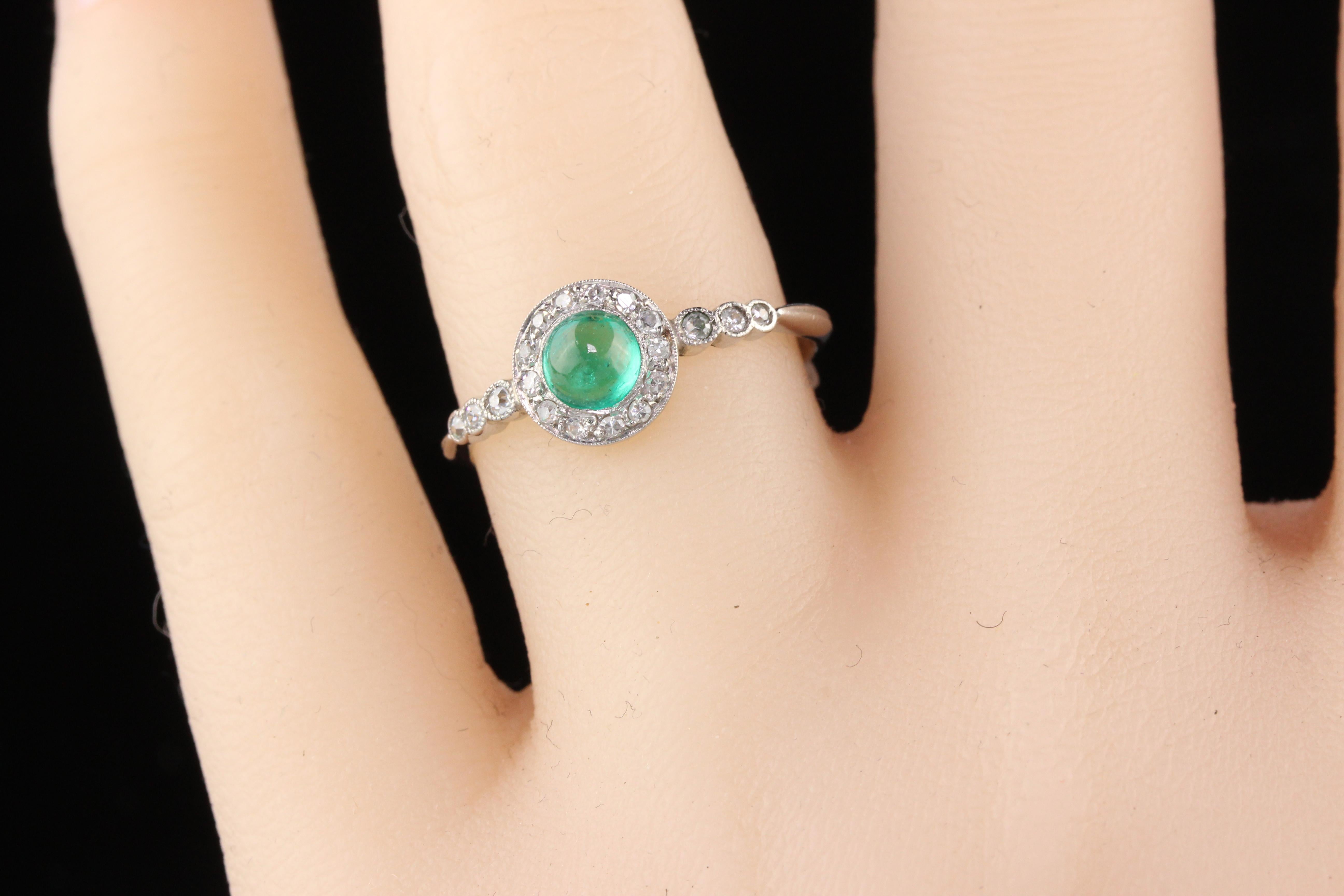 Antique Edwardian Platinum French Emerald and Diamond Engagement Ring 2