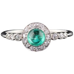 Antique Edwardian Platinum French Emerald and Diamond Engagement Ring