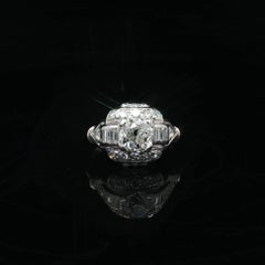 Antique Edwardian Platinum GIA 1.56ctw Old Mine Cut Diamond Engagement Ring