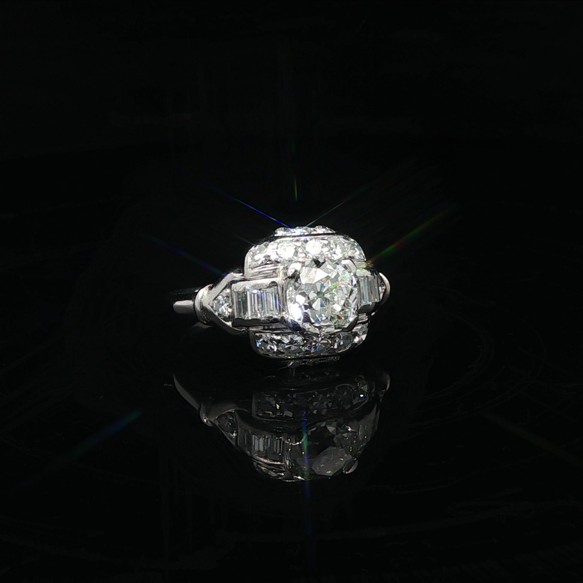 Édouardien Bague de fiançailles ancienne de style édouardien en platine GIA 1.56ctw Old Mine Cut Diamond en vente