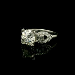 Antique Edwardian Platinum GIA 2.09ctw Old Diamond Buckle Sides Engagement Ring
