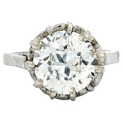 Antique Edwardian Platinum GIA 2.85ct K SI1 Old European Diamond Solitaire Ring