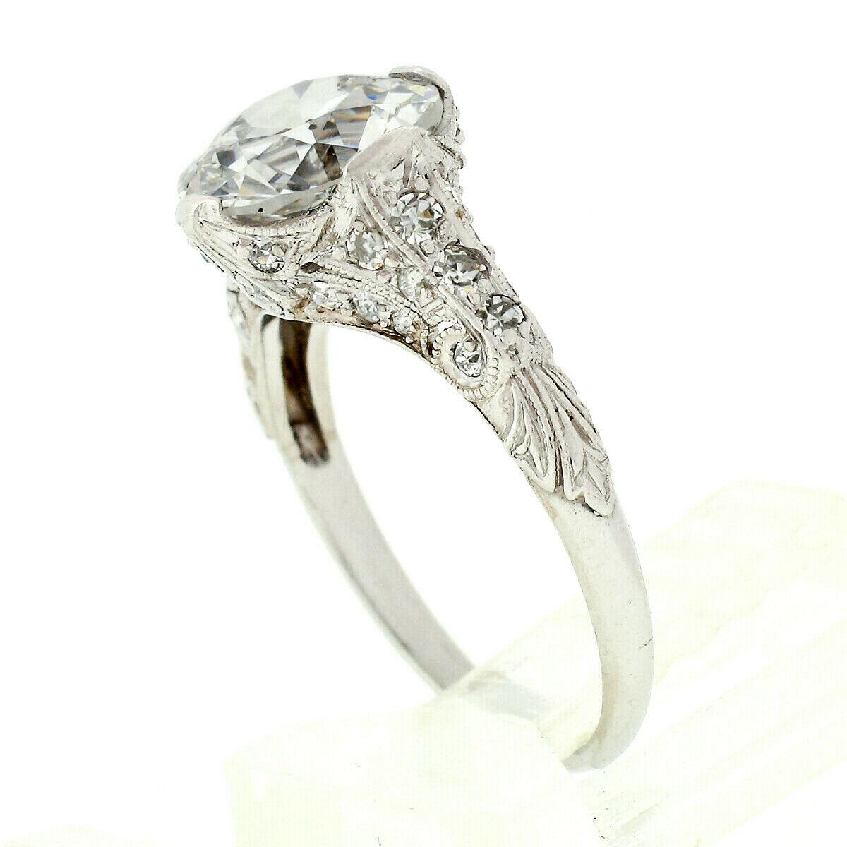 Women's Antique Edwardian Platinum GIA European 2.39 Carat Diamond Solitaire Ring