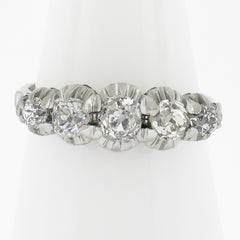 Antique Edwardian Platinum GIA Graded 1.15ct Diamond Stackable 5 Stone Band Ring