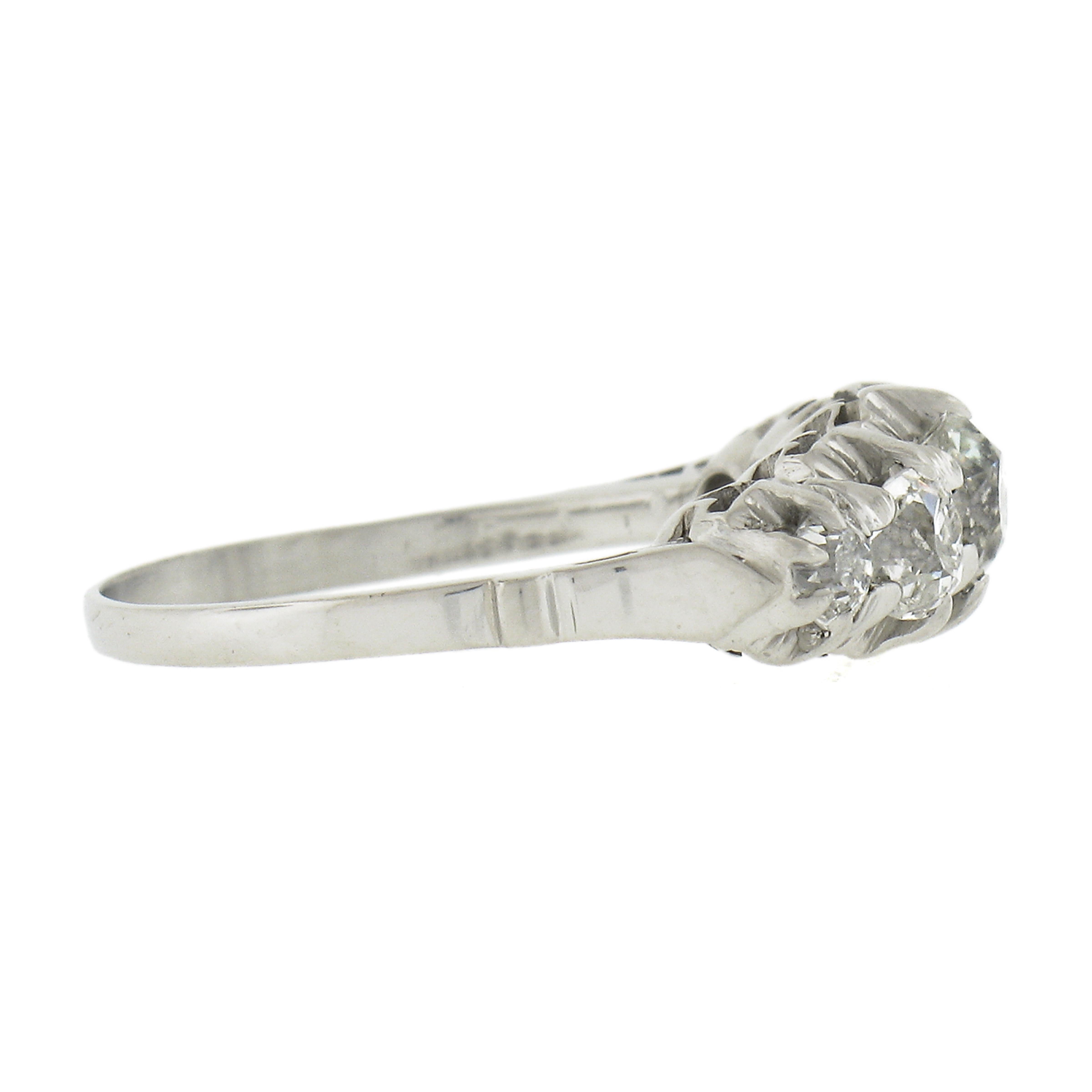Women's Antique Edwardian Platinum GIA Graded 1.15ct Diamond Stackable 5 Stone Band Ring For Sale