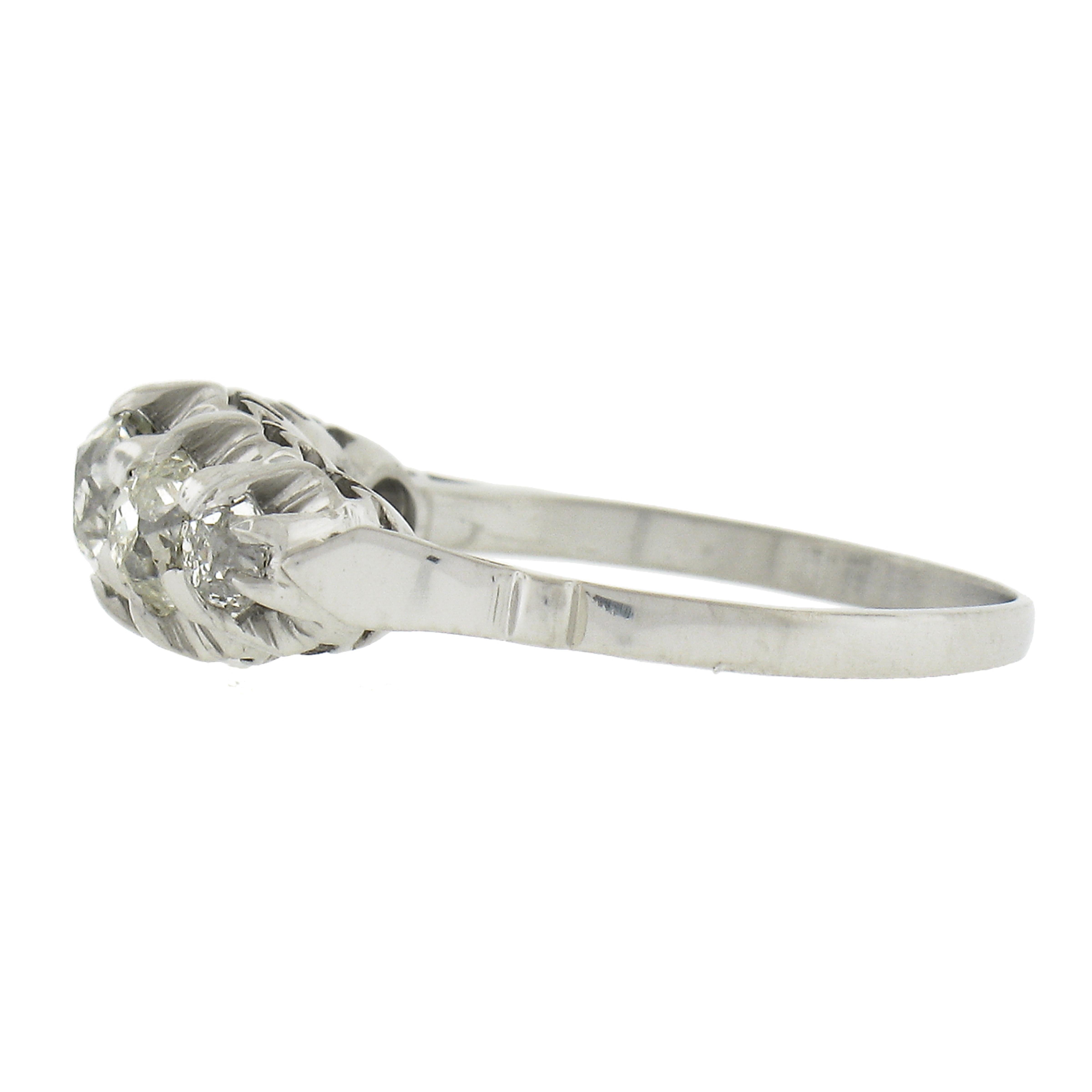 Antique Edwardian Platinum GIA Graded 1.15ct Diamond Stackable 5 Stone Band Ring For Sale 1