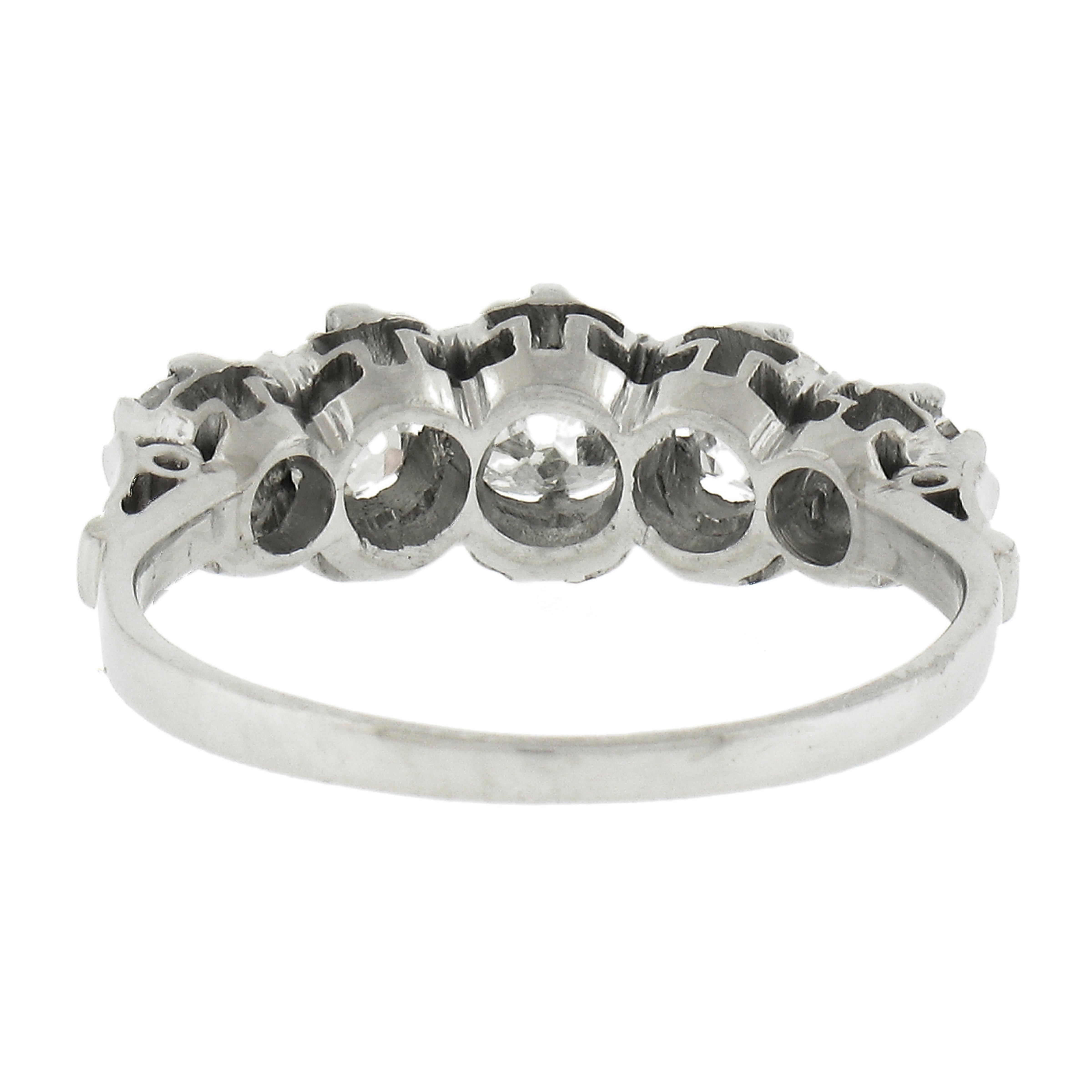 Antique Edwardian Platinum GIA Graded 1.15ct Diamond Stackable 5 Stone Band Ring For Sale 2