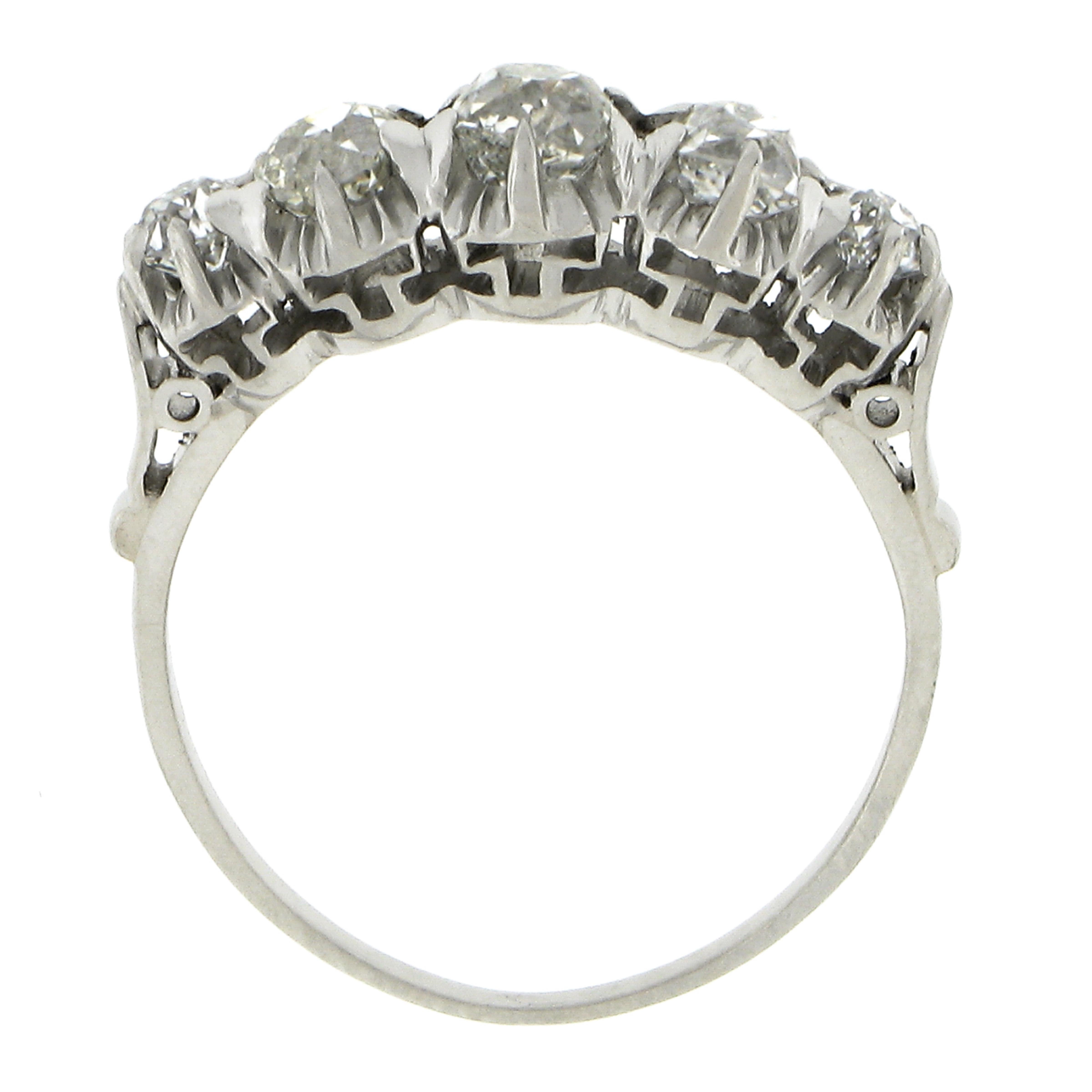 Antique Edwardian Platinum GIA Graded 1.15ct Diamond Stackable 5 Stone Band Ring For Sale 3