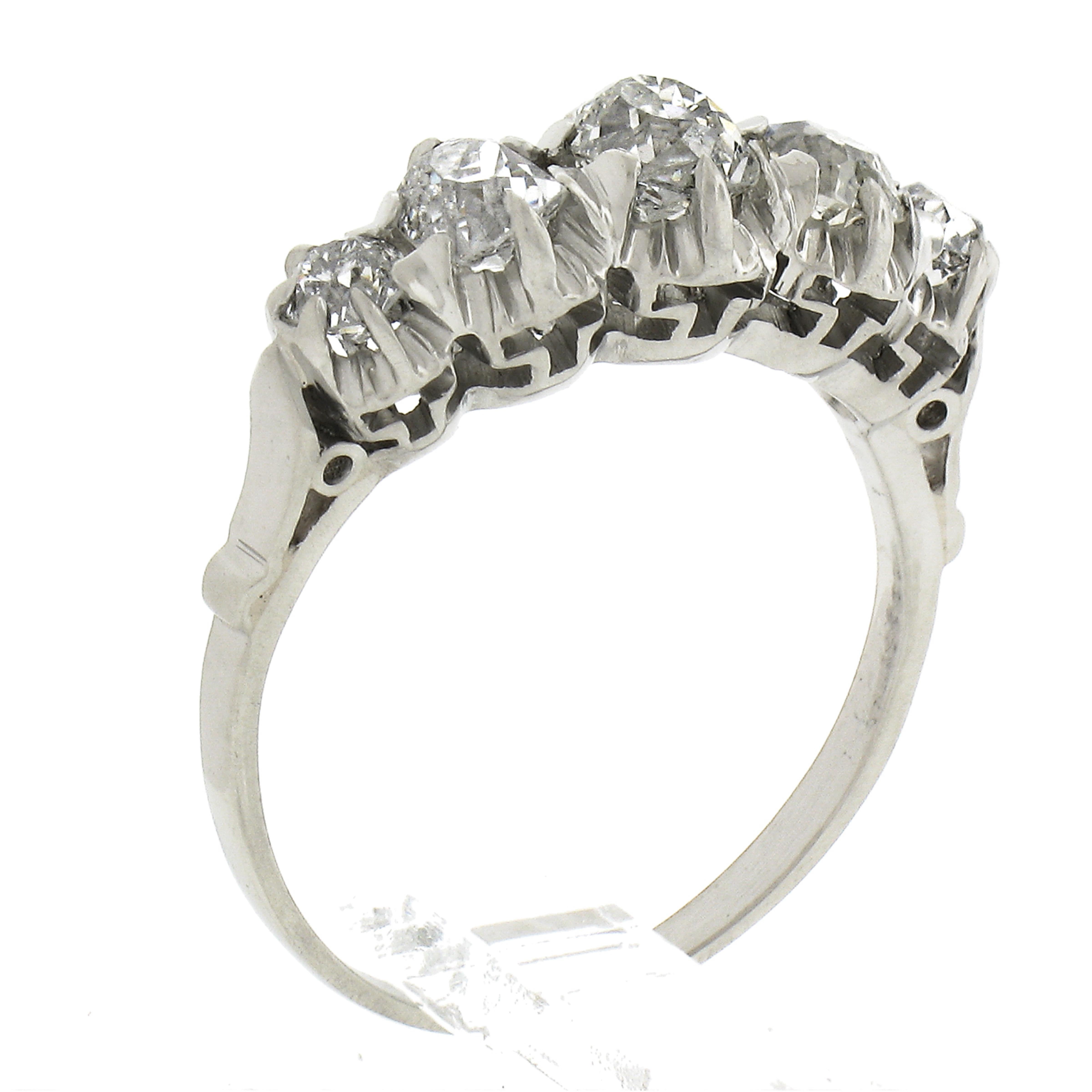 Antique Edwardian Platinum GIA Graded 1.15ct Diamond Stackable 5 Stone Band Ring For Sale 4