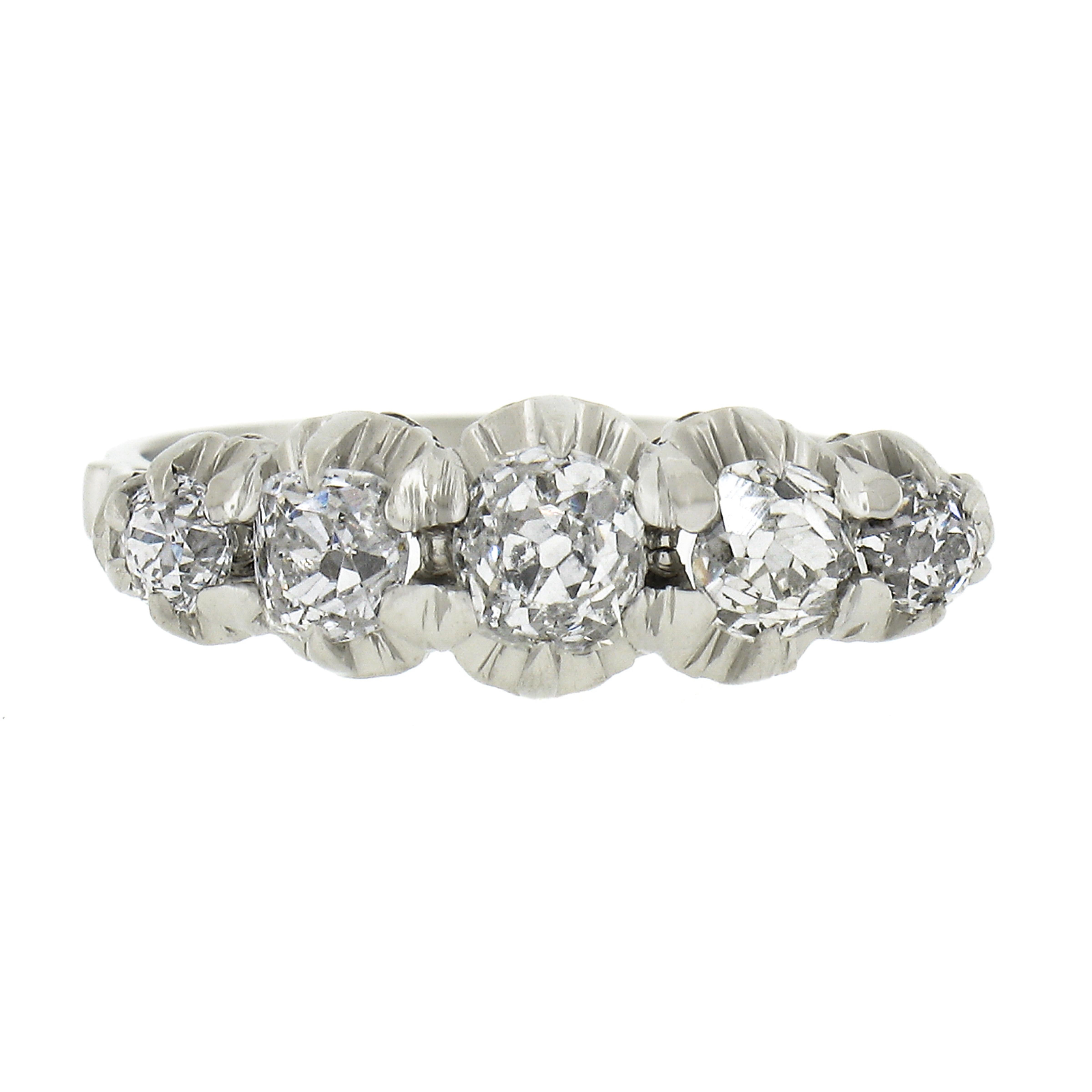 Antique Edwardian Platinum GIA Graded 1.15ct Diamond Stackable 5 Stone Band Ring For Sale