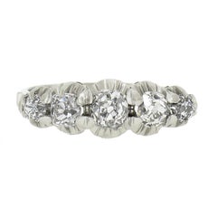 Antique Edwardian Platinum GIA Graded 1.15ct Diamond Stackable 5 Stone Band Ring