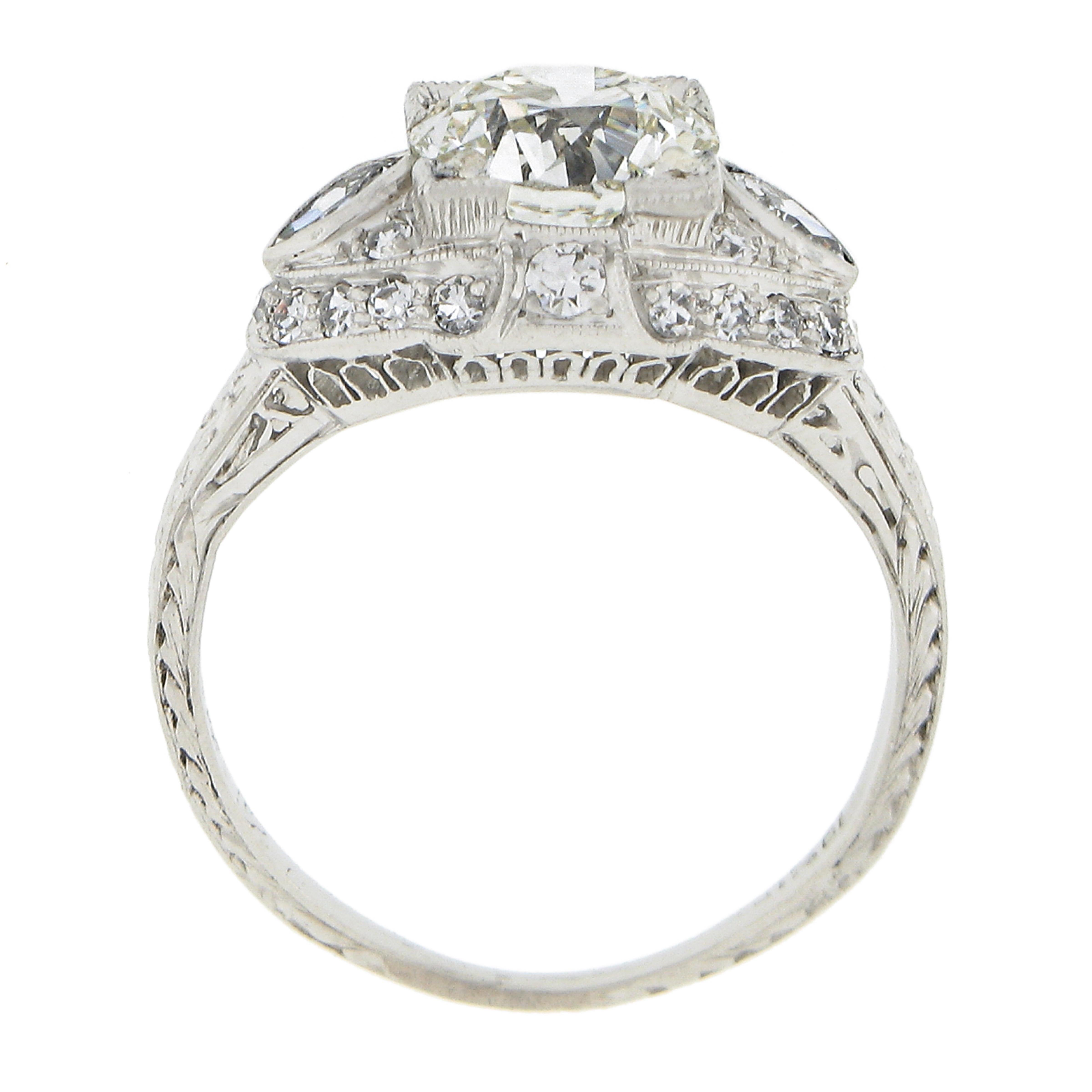 Antique Edwardian Platinum GIA Old Cut Diamond Milgrain Engraved Engagement Ring 4