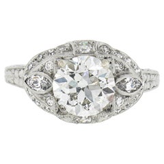 Antiker edwardianischer Verlobungsring aus Platin mit GIA-Diamant im Altschliff und Milgrain-Gravur