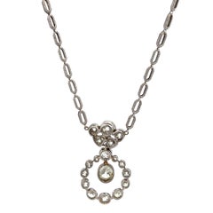 Antique Edwardian Platinum Gold 7.25ctw Old Mine Cut Diamond Pendant Necklace