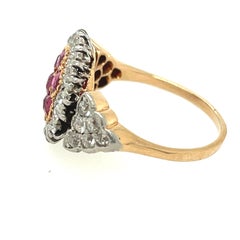Antique Edwardian Platinum Gold Ruby Diamond Cluster Ring