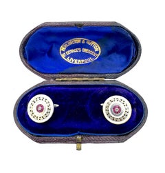 Antique Edwardian Platinum Gold Ruby Diamond Enamel Cufflinks