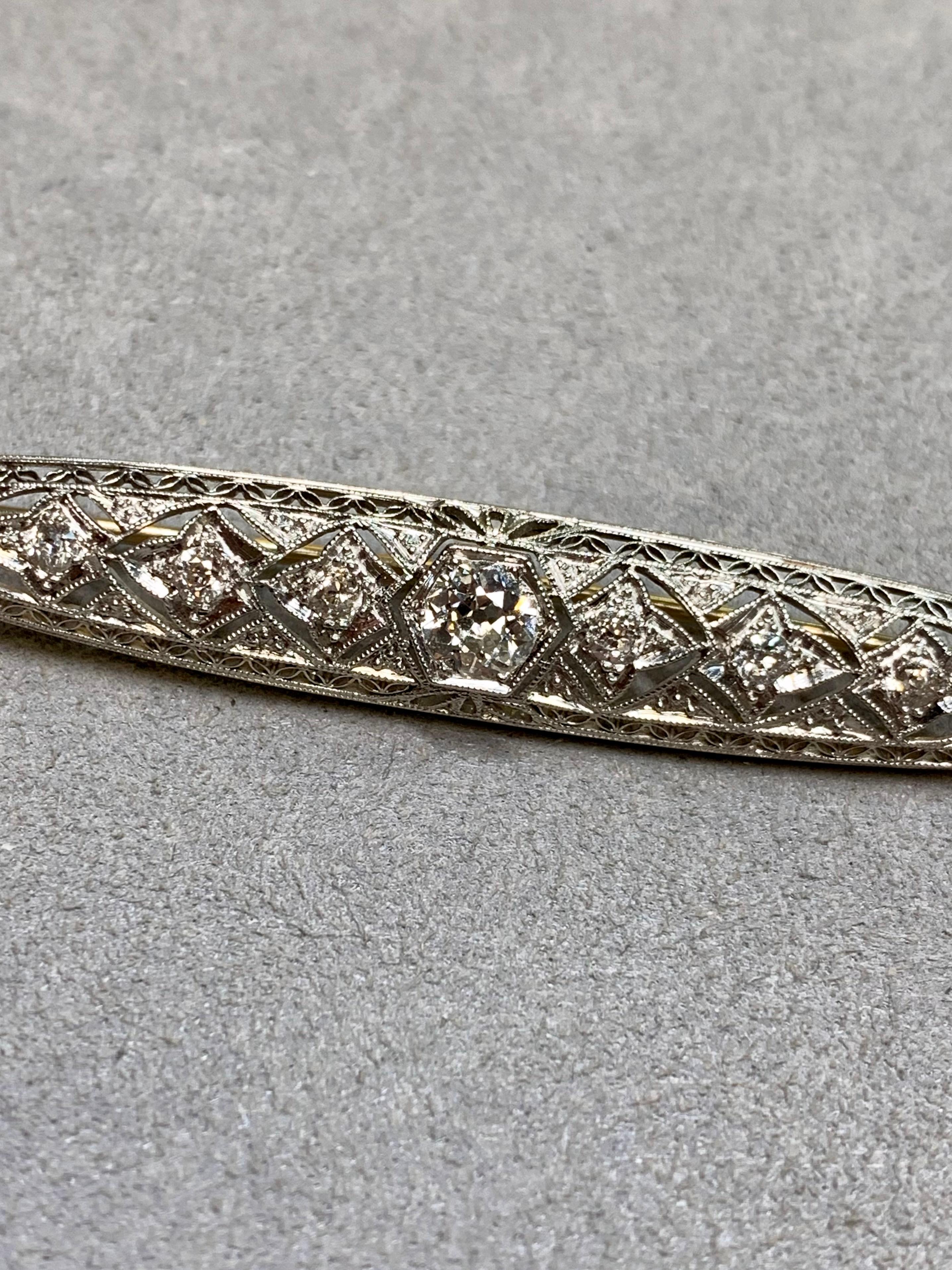 Antike Edwardian Platin Marquise Alte Mine Cut Diamant Brosche im Angebot 1